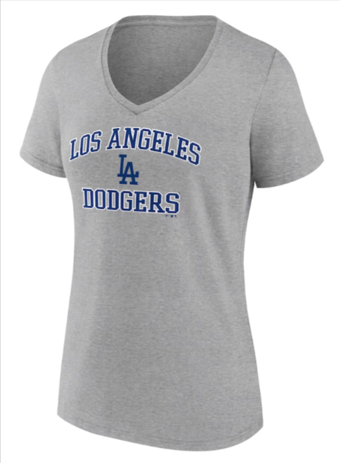 Los Angeles Dodgers Womens T-Shirt Fanatics Heart & Soul V-Neck Tee Grey - THE 4TH QUARTER