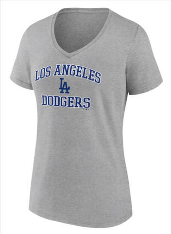 Los Angeles Dodgers Womens T-Shirt Fanatics Heart & Soul V-Neck Tee Grey