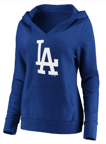 Los Angeles Dodgers Womens Sweatshirt Fanatics LA Logo Crossover V-Neck Pullover Hoodie