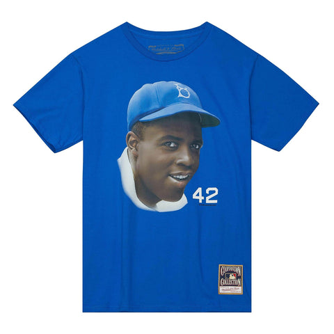 Brooklyn Dodgers Mens T-Shirt Mitchell & Ness Jackie Robinson Legend Portrait Tee Blue
