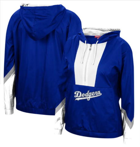 Los Angeles Dodgers Womens Jacket Mitchell & Ness Windbreaker 2.0 Half-Zip Hoodie
