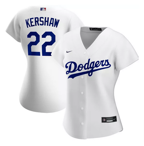Los Angeles Dodgers Womens Jersey #22 Kershaw White Home Replica