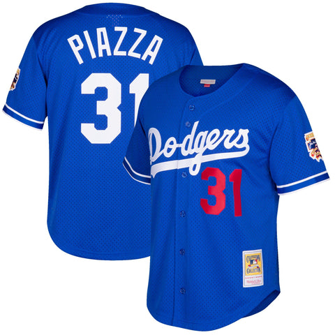 Los Angeles Dodgers Mens Jersey Mitchell & Ness #31 Mike Piazza Cooperstown Mesh Batting Practice Blue