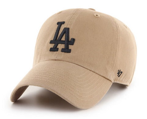 Los Angeles Dodgers Strapback '47 Brand Black logo Khaki Clean Up Adjustable Cap Hat