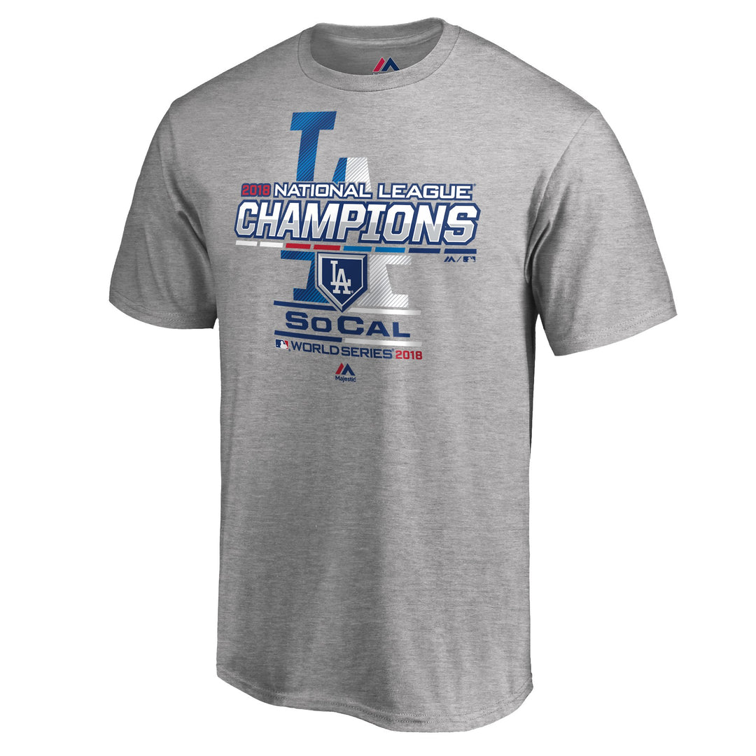 Los Angeles Dodgers Mens T-Shirt 2018 Majestic National League Champions Locker Room - THE 4TH QUARTER