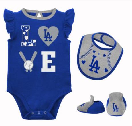 Los Angeles Dodgers Infant (12-24 Months) Love of Baseball Girl Creeper 3-Piece Set