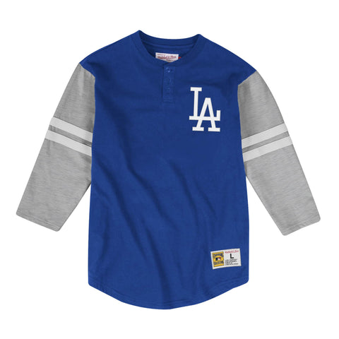 Los Angeles Dodgers Mens Mitchell & Ness Henley Blue Heather