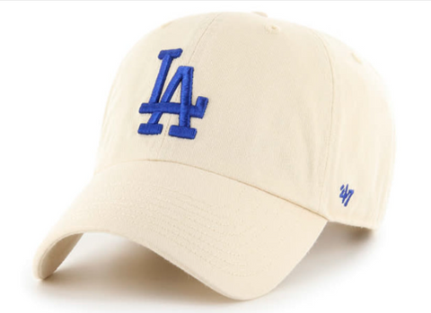 Los Angeles Dodgers Strapback '47 Brand Clean Up Blue Logo Adjustable Cap Hat Natural