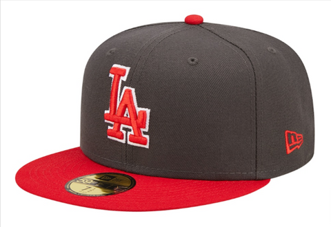 Los Angeles Dodgers Fitted New Era 59Fifty LA Logo Cap Hat Charcoal Red