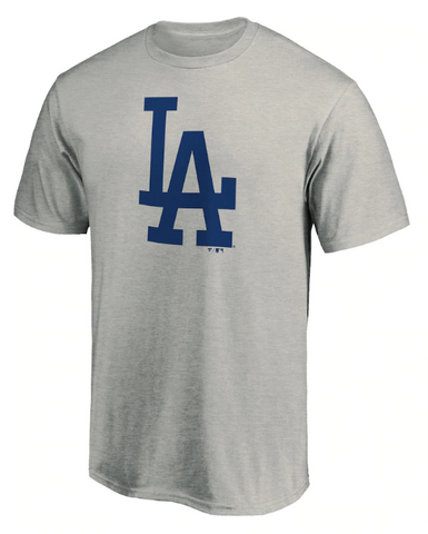 Los Angeles Dodgers Mens Fanatics T-Shirt LA Logo Heather Grey