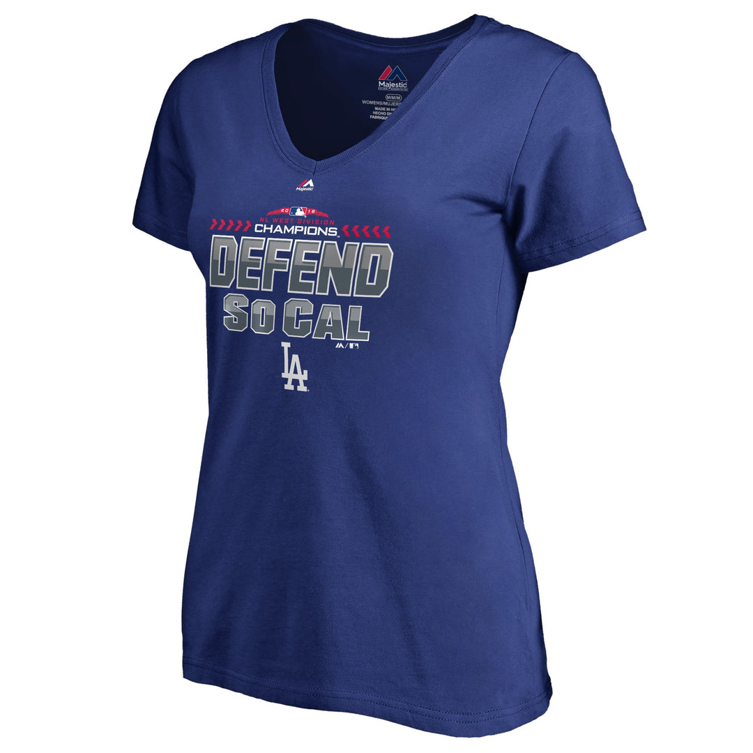 Los Angeles Dodgers Womens T-Shirt Majestic Defend SoCal Post Season V-Neck - THE 4TH QUARTER