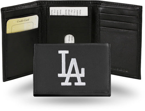 Los Angeles Dodgers Mens Embroidered Leather Trifold Wallet