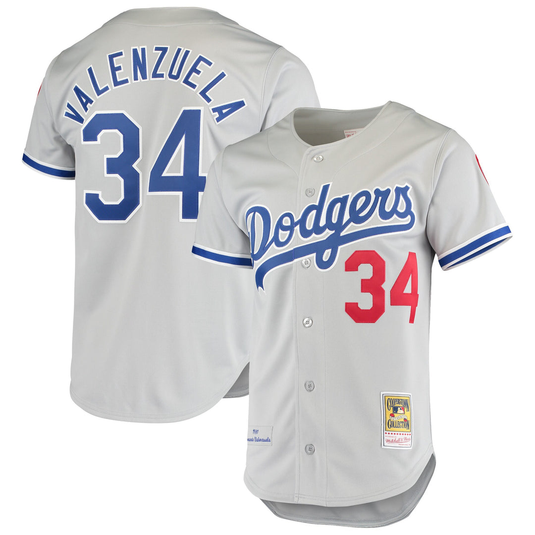 Los Angeles Dodgers Men's Mitchell & Ness #34 Valenzuela 1981 Authentic Jersey Gray Road - THE 4TH QUARTER