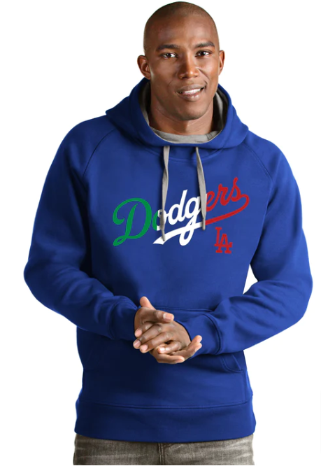 Los Angeles Dodgers Antigua Mexico Wordmark Pullover Hoodie Blue - THE 4TH QUARTER