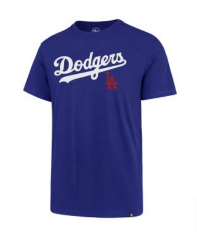 Los Angeles Dodgers Mens T-Shirt '47 Brand Wordmark LA Royal Blue Pregame Tee