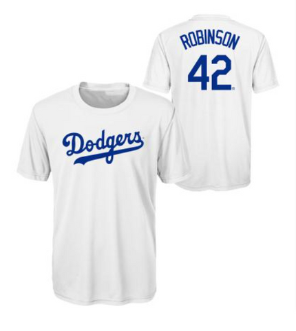 Los Angeles Dodgers Youth T-Shirt Outerstuff Jackie Robinson White DRI-FIT Tee