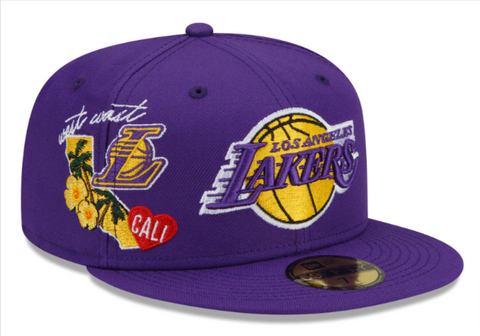 Los Angeles Lakers Fitted New Era 59Fifty City Cluster Cap Hat Purple