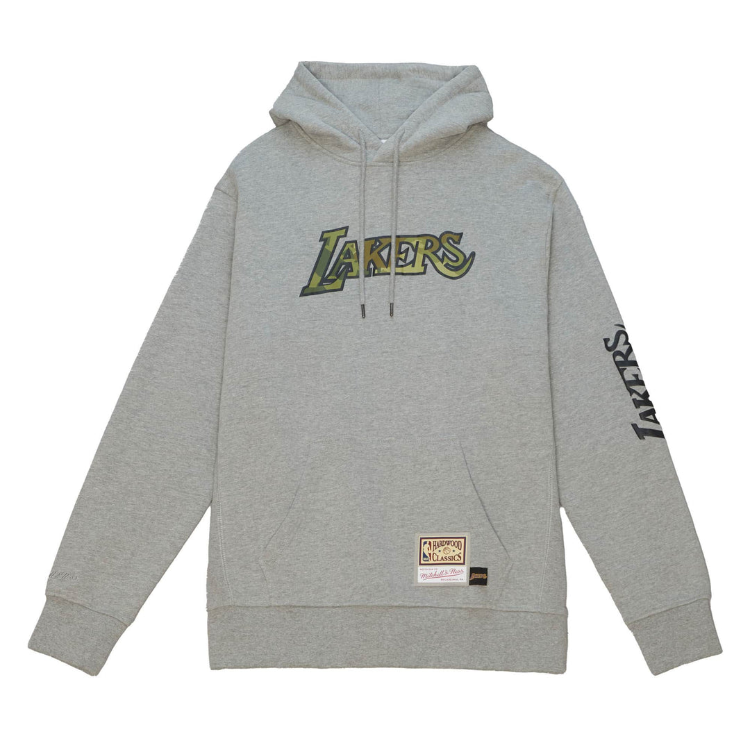 Los Angeles Lakers Men's Sweatshirt Mitchell & Ness Ghost Green Camo Pullover Hoodie Grey - THE 4TH QUARTER