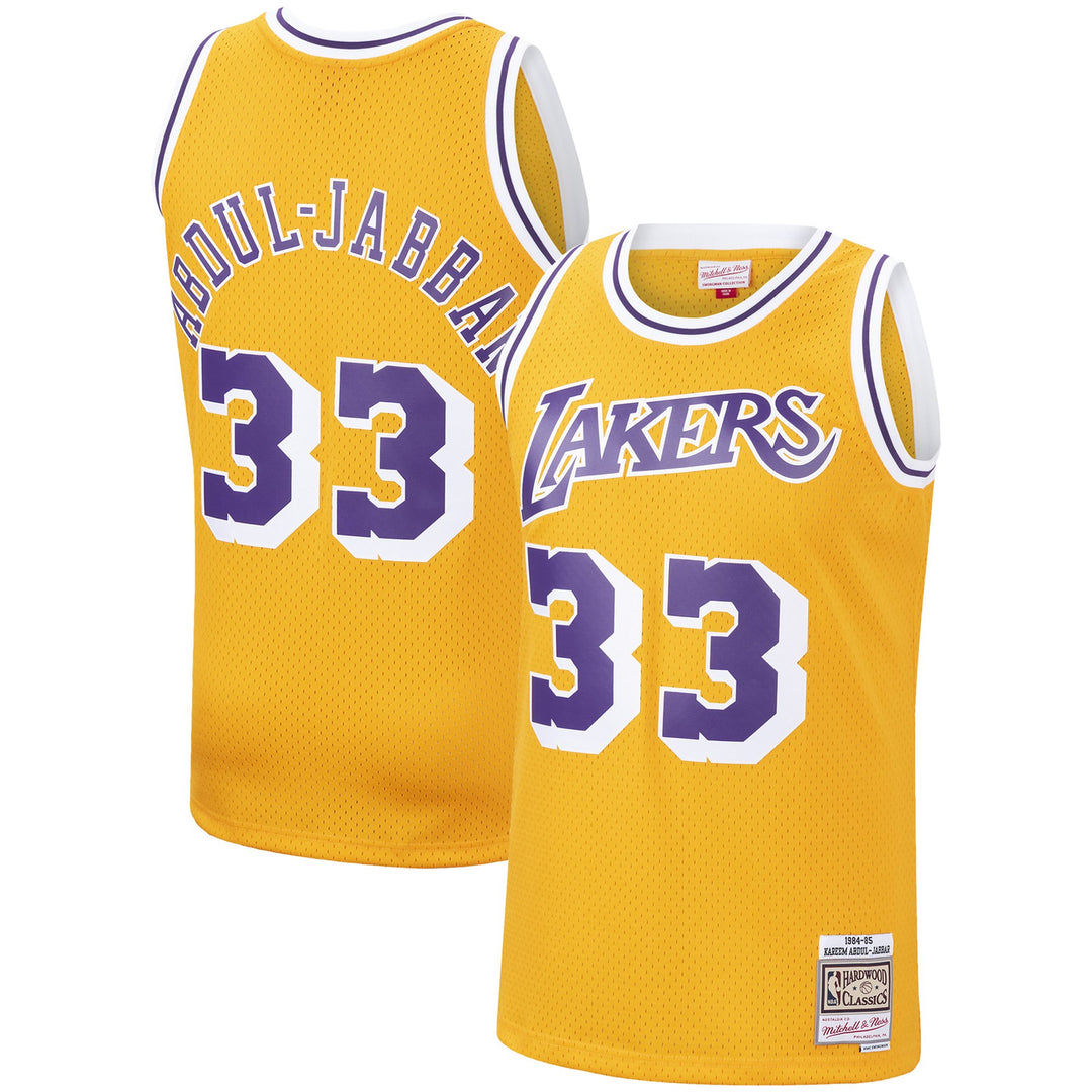 Los Angeles Lakers Mens Jersey Mitchell & Ness #33 Kareem Abdul Jabbar Gold - THE 4TH QUARTER