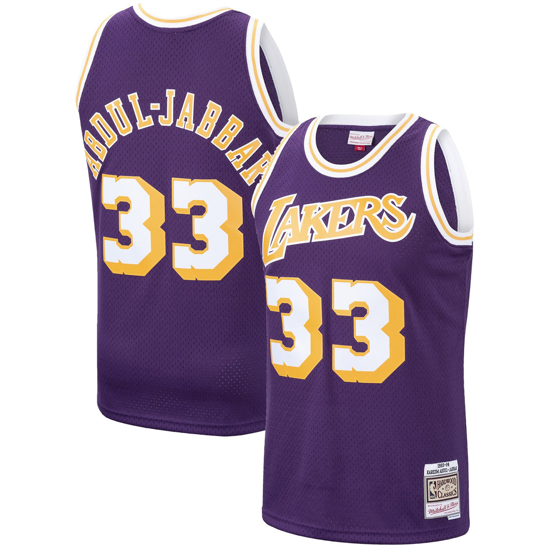 Los Angeles Lakers Mens Jersey Mitchell & Ness #33 Kareem Abdul Jabbar Purple - THE 4TH QUARTER