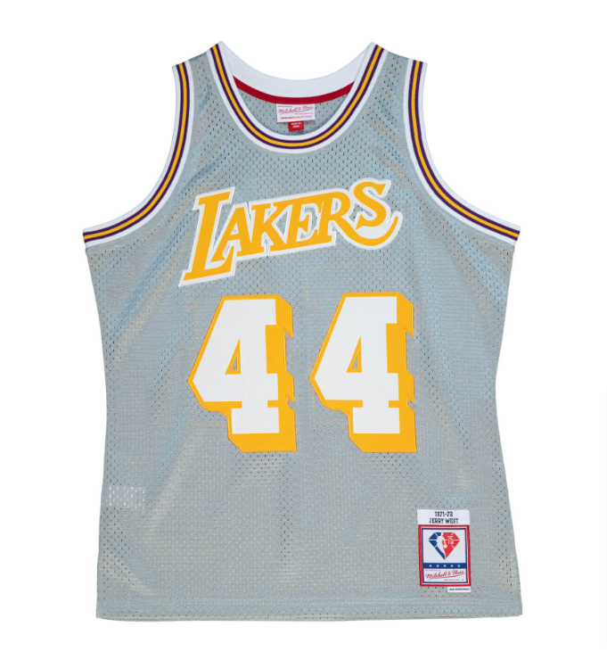 Los Angeles Lakers Mens Jersey Mitchell & Ness #44 Jerry West 1971-72 75th Silver Swingman - THE 4TH QUARTER