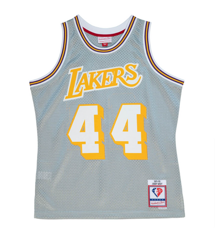 Los Angeles Lakers Mens Jersey Mitchell & Ness #44 Jerry West 1971-72 75th Silver Swingman