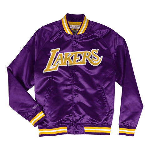 Los Angeles Lakers Mens Jacket Mitchell & Ness Light Satin Purple Button Up
