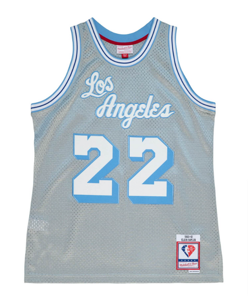 Los Angeles Lakers Mens Jersey Mitchell Ness 22 Elgin Baylor 1960 61 75th Silver Swingman THE 4TH QUARTER