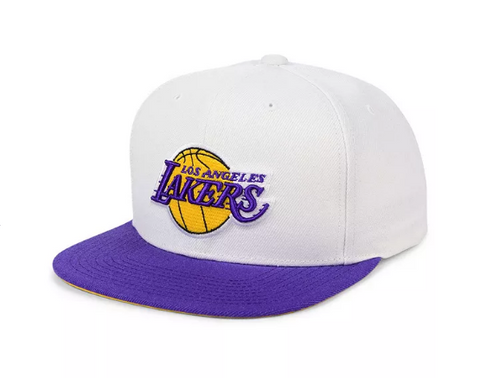 Los Angeles Lakers Snapback Mitchell & Ness Logo Cap Hat White Purple YLW UV