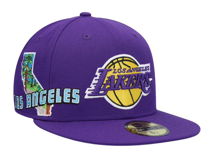 Los Angeles Lakers Fitted New Era 59Fifty Stateview Purple Cap Hat Grey UV - THE 4TH QUARTER