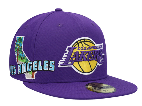 Los Angeles Lakers Fitted New Era 59Fifty Stateview Purple Cap Hat Grey UV