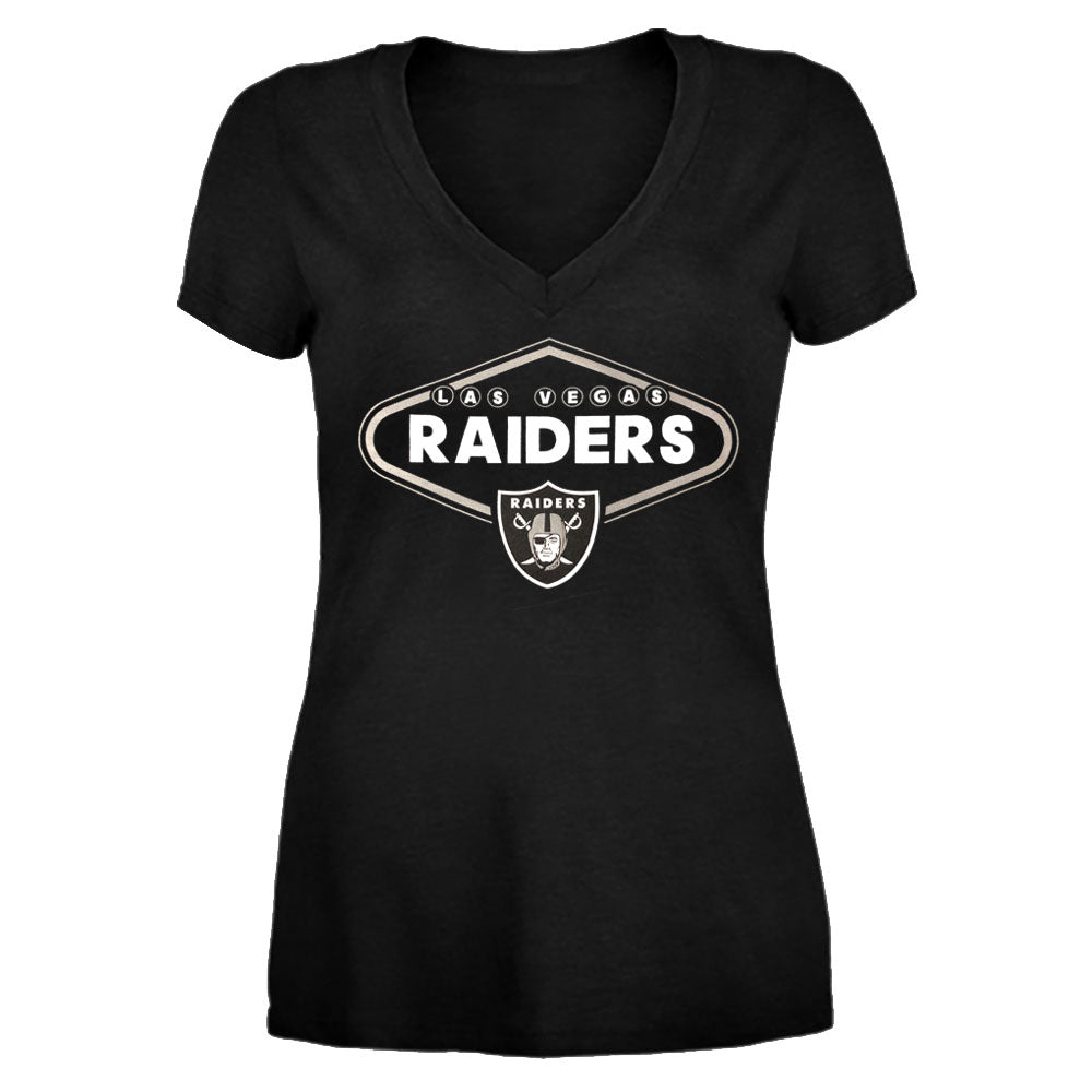 Las Vegas Raiders Womens Fanatics T-Shirt V-Neck 1st Down Black - THE 4TH QUARTER