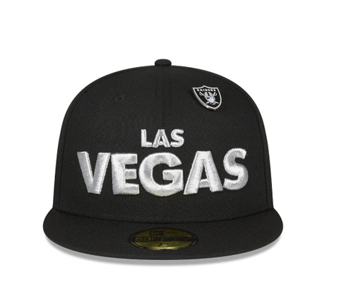 Las Vegas Raiders Fitted New Era 59Fifty Pin Leather Black Hat Cap