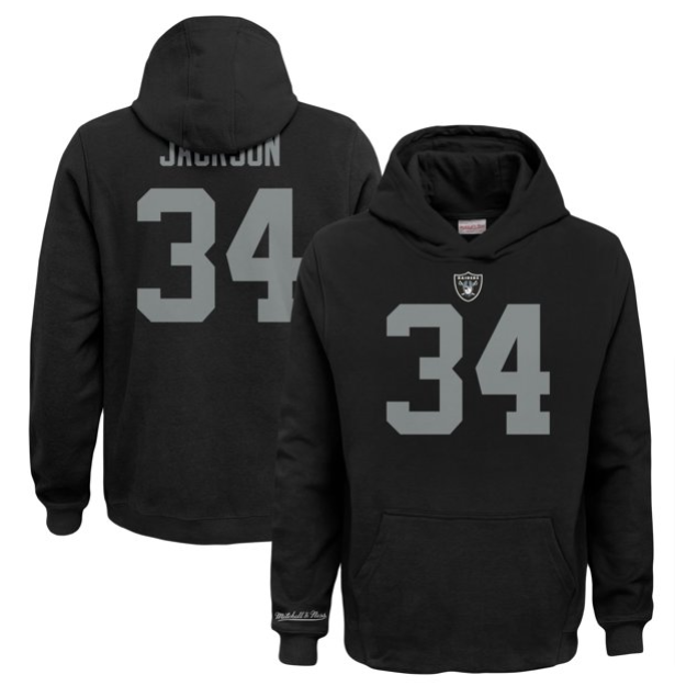 Raiders Youth Mitchell & Ness Bo Jackson #34 Pullover Hoodie Black - THE 4TH QUARTER