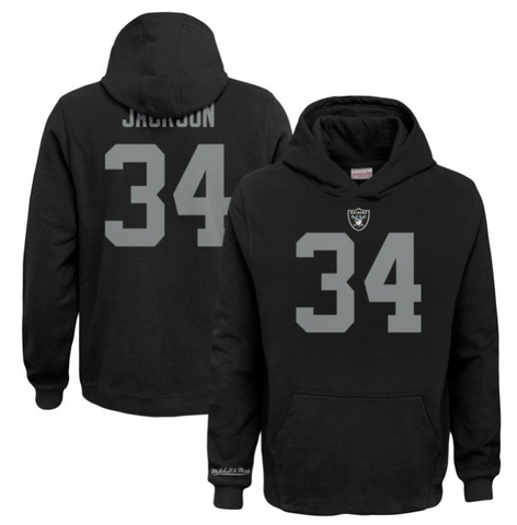 Raiders Youth Mitchell & Ness Bo Jackson #34 Pullover Hoodie Black