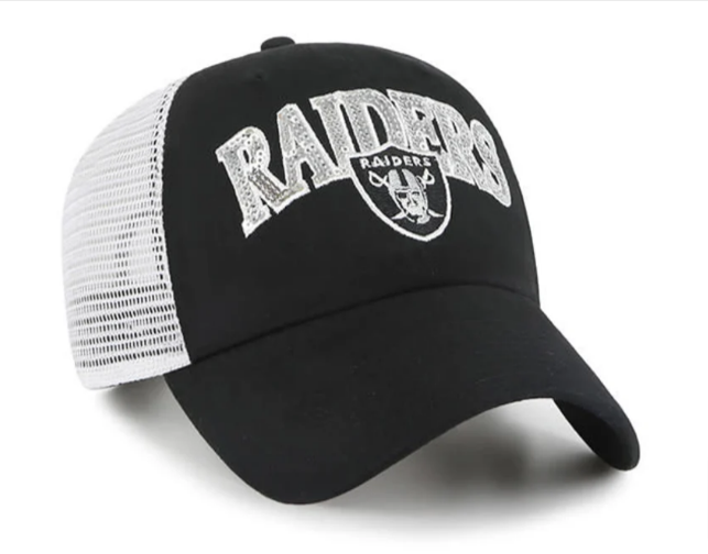 Raiders Strapback '47 Brand Clean Up Sparkaloose Womens Trucker Mesh Cap Hat - THE 4TH QUARTER