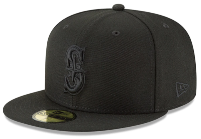 Seattle Mariners Fitted New Era 59Fifty Black Logo Cap Hat Black on Black - THE 4TH QUARTER