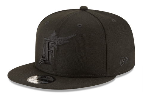 Florida Marlins Snapback New Era Basic Logo Cap Hat Black on Black