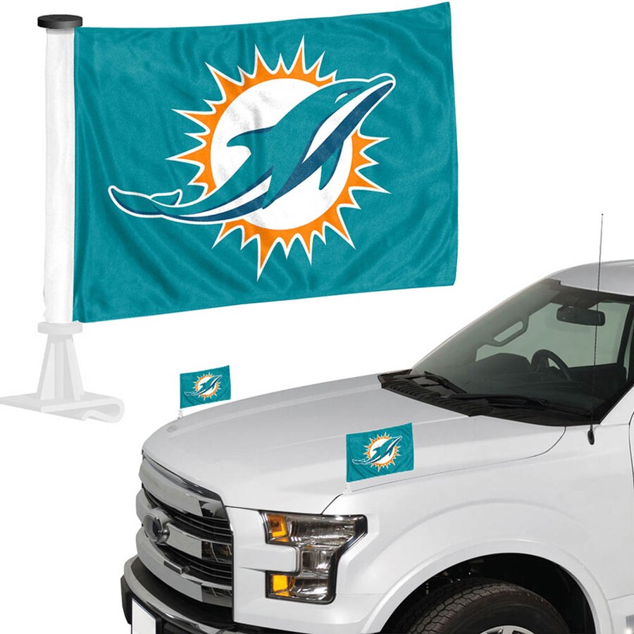 Miami Dolphins Auto Ambassador 2PC Car Mini Flag Set - THE 4TH QUARTER