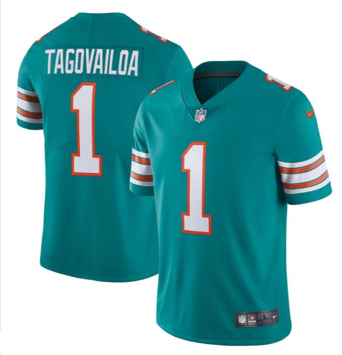Miami Dolphins Men's Tua Tagovailoa Aqua Alternate Vapor Limited Jersey - THE 4TH QUARTER