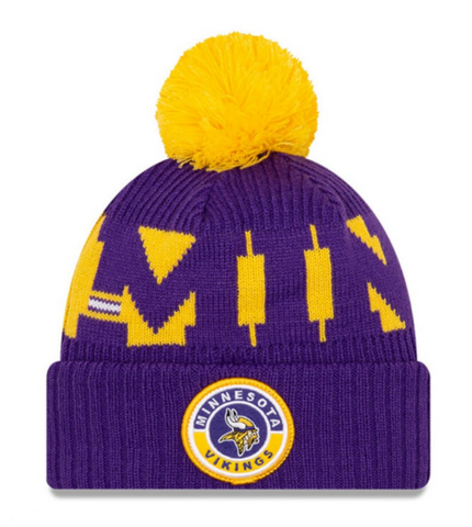 Minnesota Vikings Beanie New Era 2020 NFL Sideline Official Sport Pom Cuffed Knit Hat