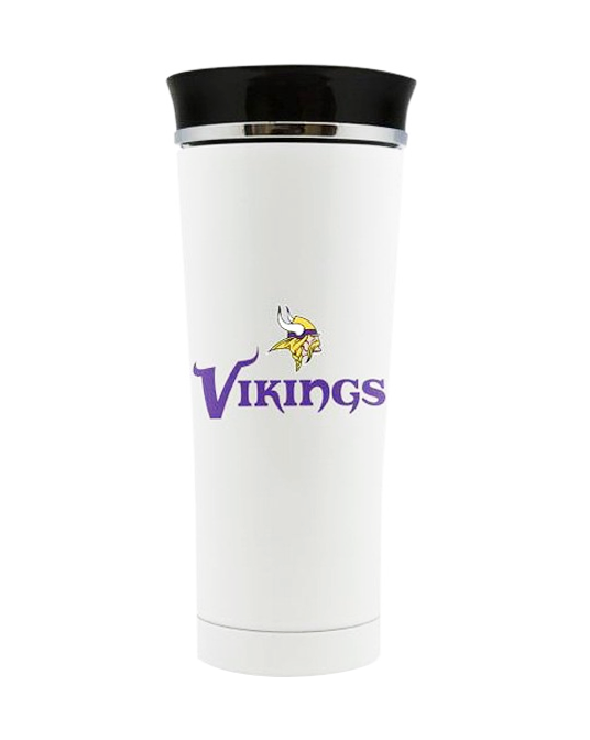 Minnesota Vikings 18oz Stainless Steel Free Flow Tumbler Travel Mug Cup White - THE 4TH QUARTER