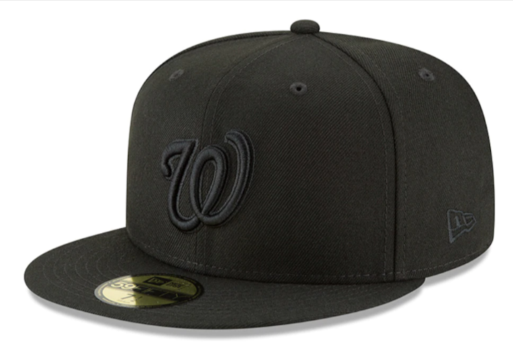 Washington Nationals Fitted New Era 59Fifty Black Logo Cap Hat Black on Black - THE 4TH QUARTER