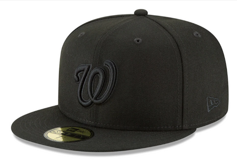 Washington Nationals Fitted New Era 59Fifty Black Logo Cap Hat Black on Black