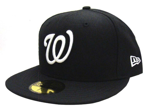 Washington Nationals Fitted New Era 59Fifty White Logo Cap Hat Black