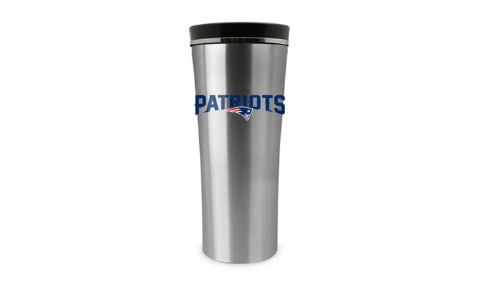 New England Patriots 18oz Stainless Steel Free Flow Tumbler Travel Mug Cup - THE 4TH QUARTER