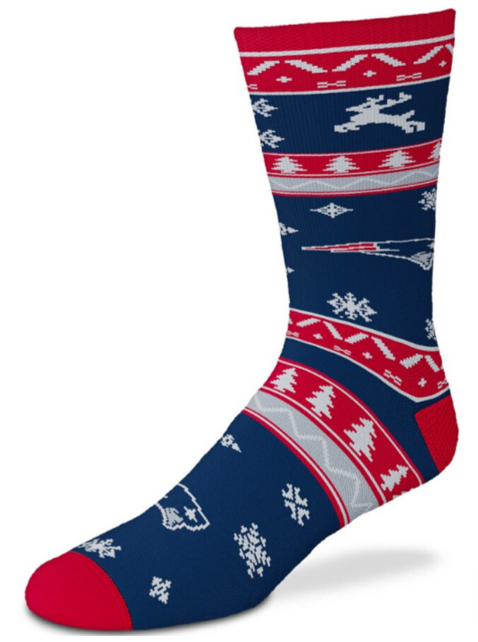 New England Patriots For Bare Feet Holiday Pattern Crew Socks - THE 4TH QUARTER
