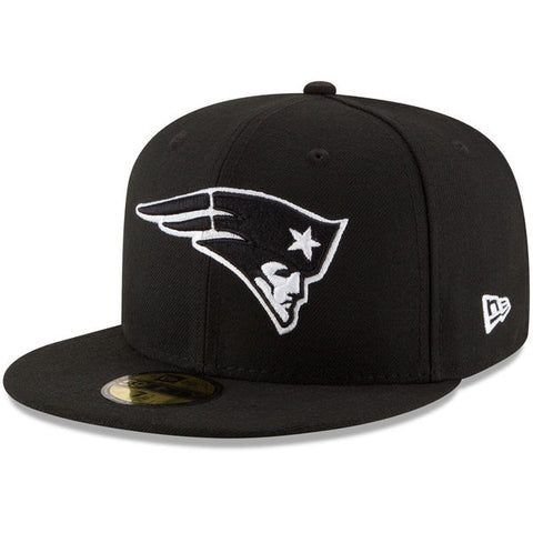 New England Patriots New Era Fitted Black White Logo Cap Hat Black - THE 4TH QUARTER