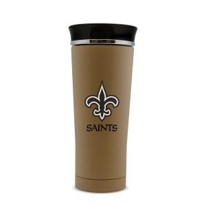 New Orleans Saints 18oz Stainless Steel Free Flow Tumbler Travel Mug Cup Gold - THE 4TH QUARTER