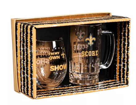 New Orleans Saints Stemless 17oz Wine & Beer 16oz Glass Gift Set